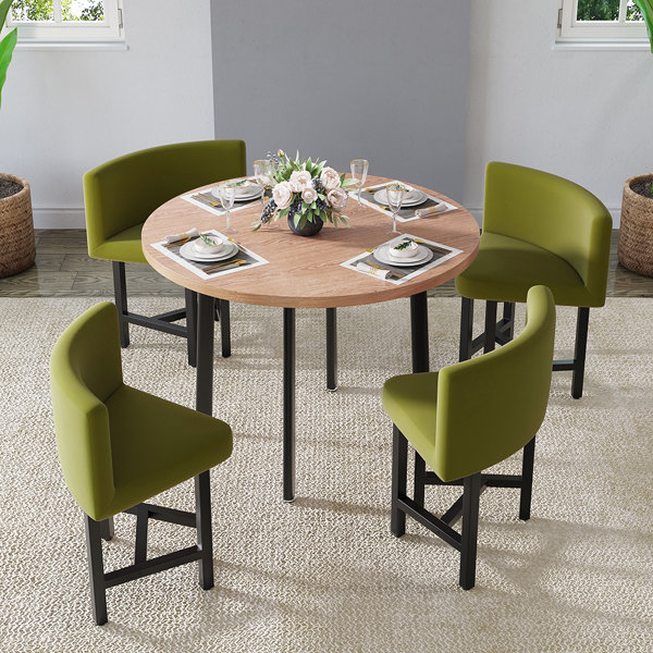 Corrigan Studio® 40" Round Wooden 4 Seater Dining Table Set Yellow
